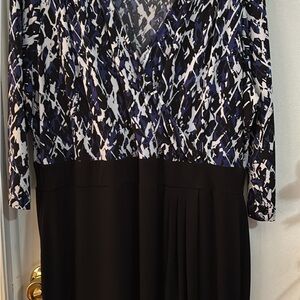 Fashion Bug Black and Blue Abstract Long Sleeve Dress